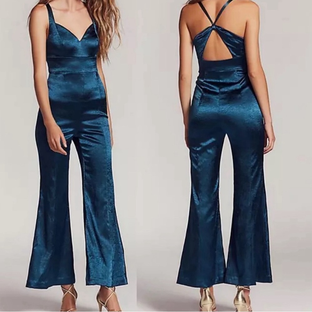 Free People Blue Satin Jumpsuit